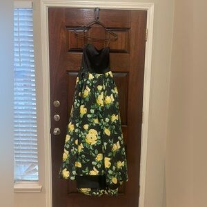 Sherri Hill Floral High-Low Formal Dress Yellow Rose Print Designer Gown